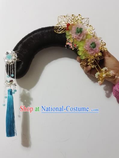 Traditional Chinese Ancient Manchu Princess Hair Accessories Wig and Hairpins for Women