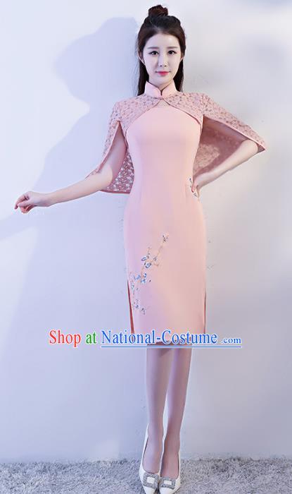 Chinese Traditional Pink Mandarin Qipao Dress National Costume Tang Suit Cheongsam for Women