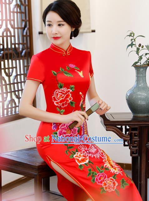 Traditional Ancient Chinese Young Women Cheongsam Dress Republic of China Tangsuit Stand Collar Blouse Dress Tang Suit Clothing