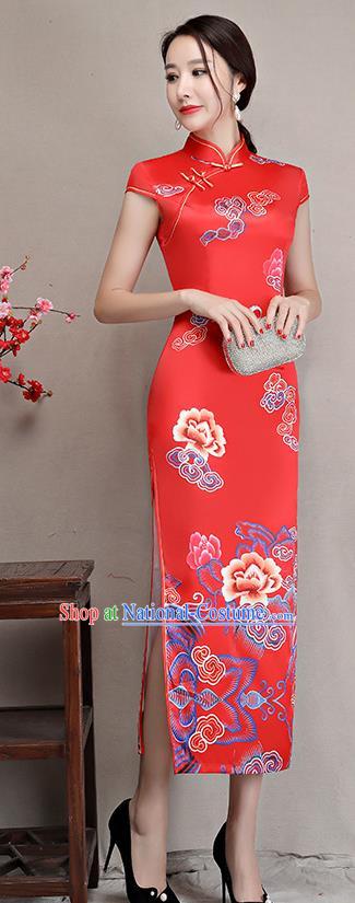 Chinese Traditional Tang Suit Qipao Dress National Costume Retro Wedding Red Mandarin Cheongsam for Women