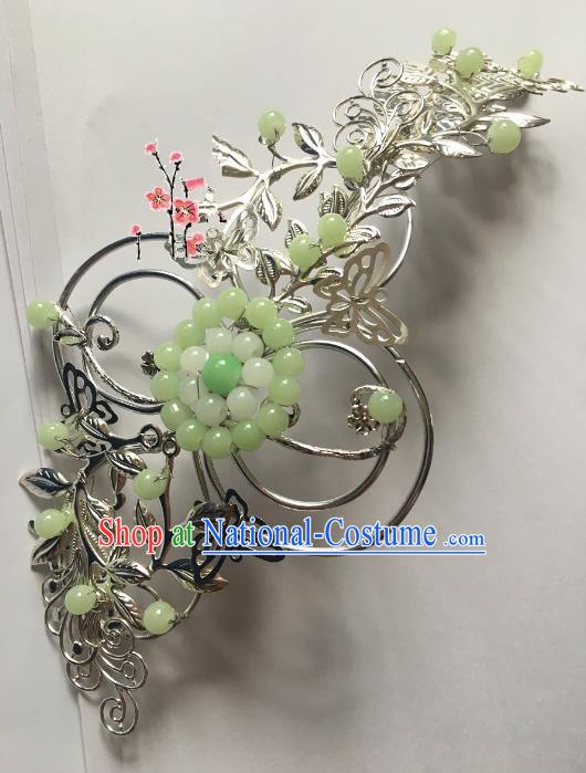 Traditional Chinese Ancient Wedding Hair Accessories Green Beads Hair Stick Hairpins for Women