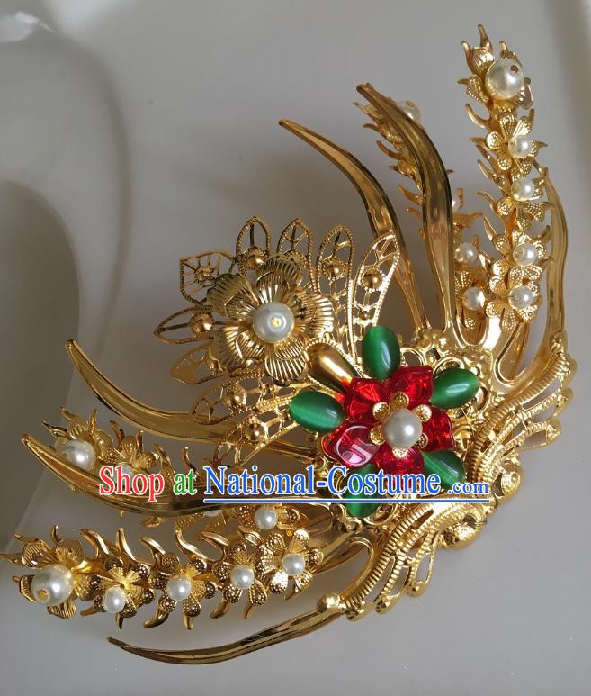 Traditional Chinese Ancient Queen Hair Accessories Hairpins Golden Phoenix Coronet for Women