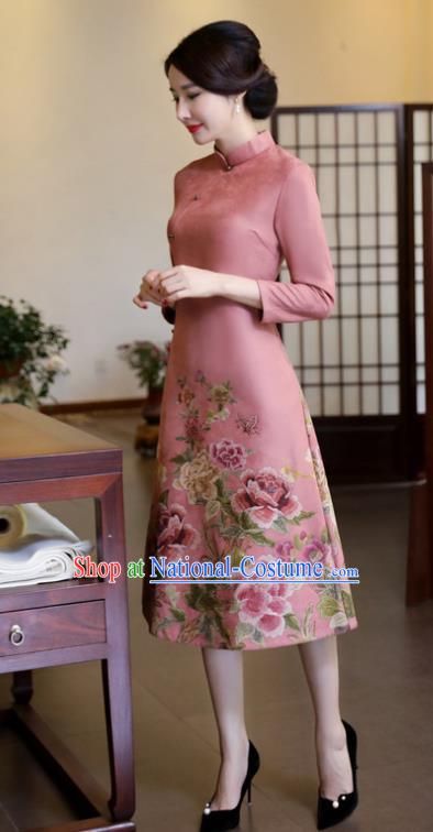 Traditional Ancient Chinese Young Women Cheongsam Dress Republic of China Tangsuit Stand Collar Blouse Dress Tang Suit Clothing