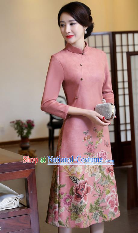 Traditional Ancient Chinese Young Women Cheongsam Dress Republic of China Tangsuit Stand Collar Blouse Dress Tang Suit Clothing