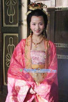 Chinese Ancient Tang Dynasty Princess Wencheng Embroidered Replica Costume for Women