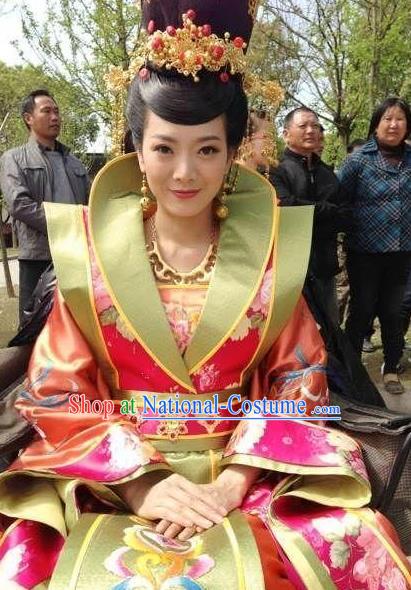 Chinese Ancient Tang Dynasty Empress Wei Embroidered Hanfu Dress Replica Costume for Women