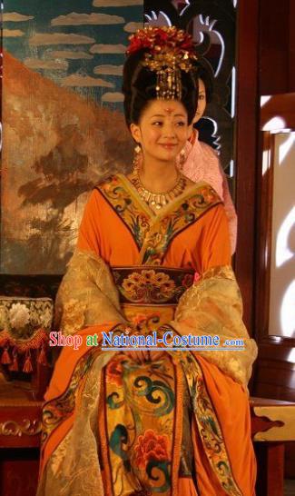 Chinese Ancient Tang Dynasty Imperial Consort Yang Hanfu Dress Replica Costume for Women