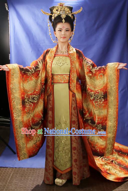 Ancient Chinese Tang Dynasty Queen Wu Zetian Palace Lady Embroidered Dress Replica Costume for Women