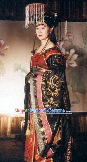 Chinese Ancient Tang Dynasty Queen Wu Zetian Embroidered Replica Costume and Headpiece Complete Set for Women