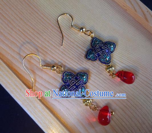 Traditional Chinese Ancient Jewelry Accessories Blue Chinese Knots Earrings Eardrop for Women