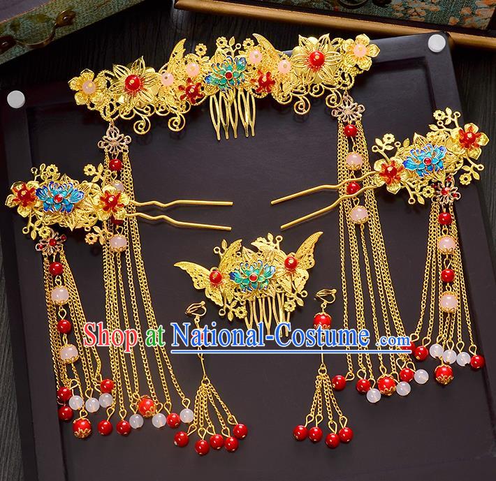 Traditional Chinese Ancient Bride Hair Accessories Xiuhe Suit Hairpins Lotus Phoenix Coronet for Women