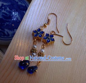 Traditional Chinese Ancient Jewelry Accessories Blue Flowers Earrings Eardrop for Women