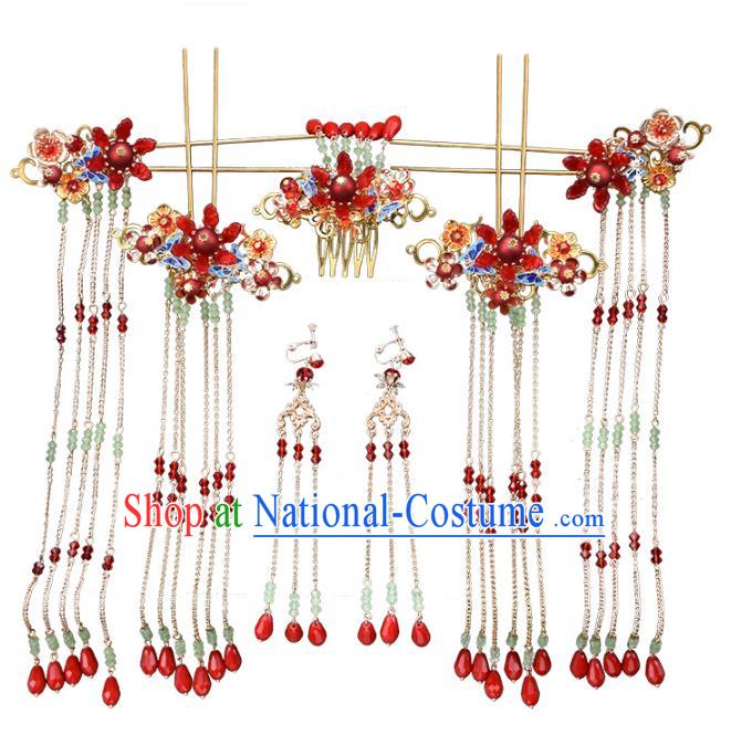 Traditional Chinese Ancient Bride Hair Accessories Xiuhe Suit Tassel Step Shake Hairpins Complete Set for Women