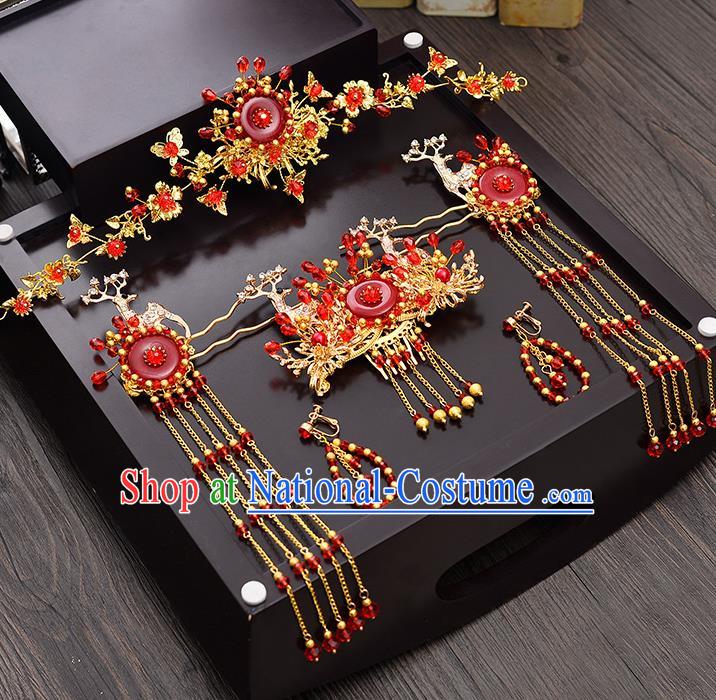 Traditional Chinese Ancient Bride Hair Accessories Xiuhe Suit Hairpins Phoenix Coronet Complete Set for Women