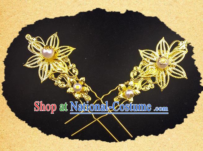 Traditional Chinese Ancient Hair Accessories Hanfu Golden Hairpins for Women