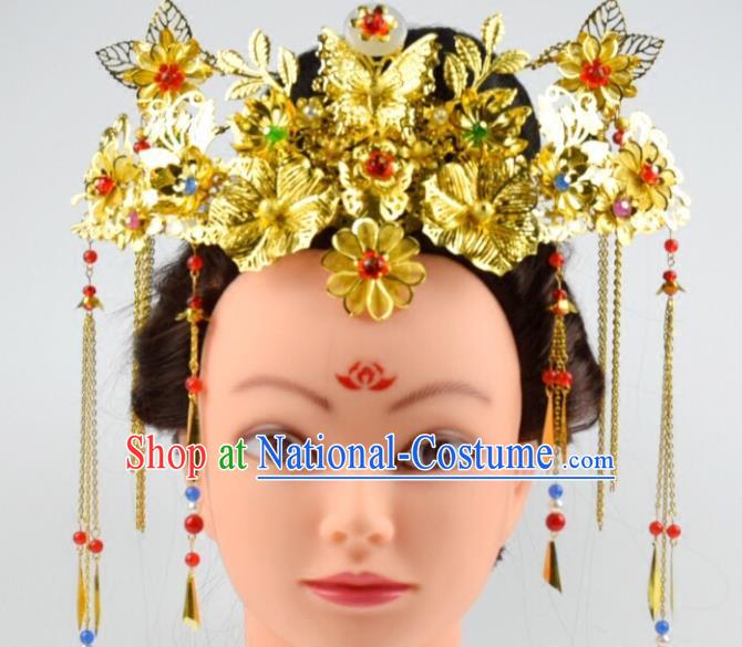 Traditional Chinese Ancient Bride Phoenix Coronet Hair Accessories Hairpins Complete Set for Women