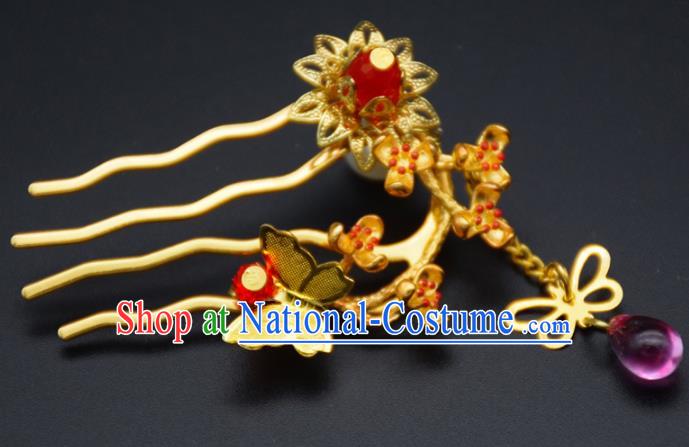 Traditional Chinese Ancient Bride Hair Accessories Golden Hairpins Hair Comb for Women