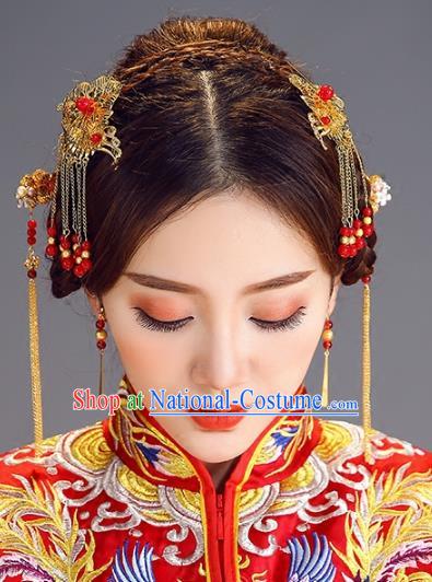 Traditional Chinese Ancient Bride Hair Accessories Xiuhe Suit Hairpins and Earrings for Women