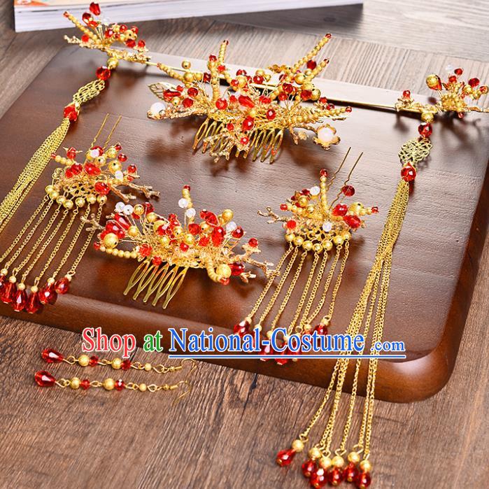 Traditional Chinese Ancient Bride Hair Accessories Xiuhe Suit Hairpins Complete Set for Women