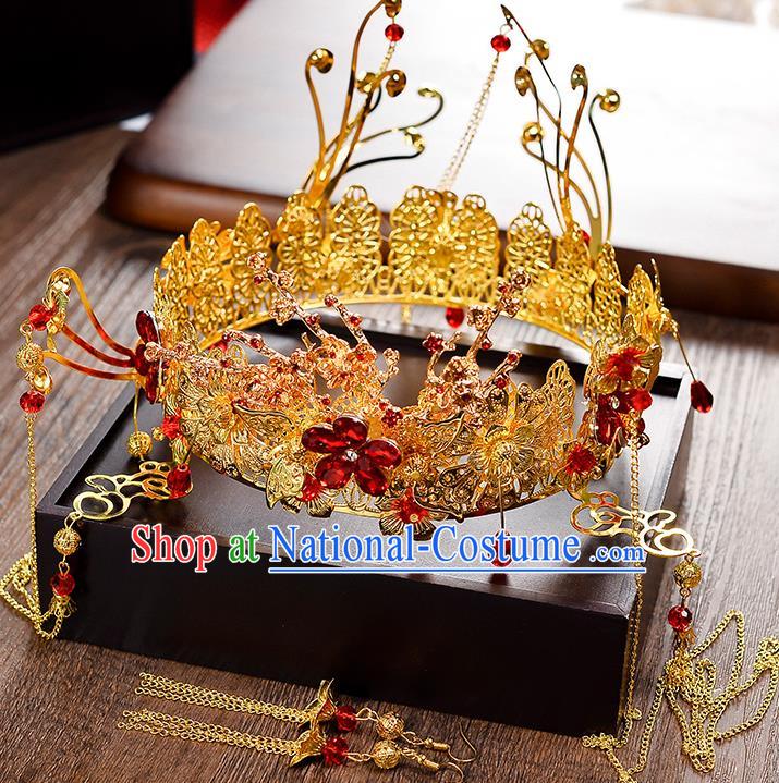 Traditional Chinese Ancient Bride Hair Accessories Xiuhe Suit Phoenix Coronet Hairpins for Women