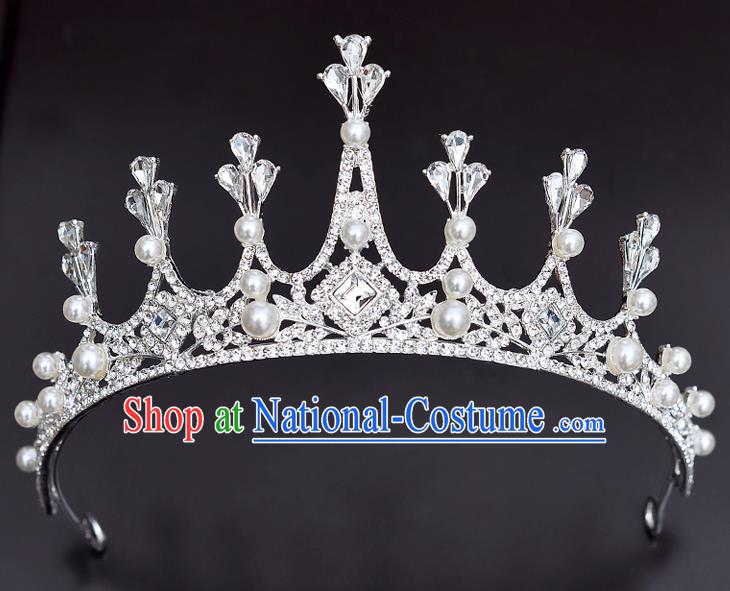 Handmade Bride Wedding Hair Accessories Princess Crystal Beads Hair Clasp Royal Crown for Women