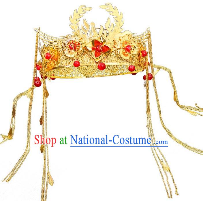 Traditional Chinese Ancient Bride Hair Accessories Xiuhe Suit Tassel Phoenix Coronet Hairpins Complete Set for Women