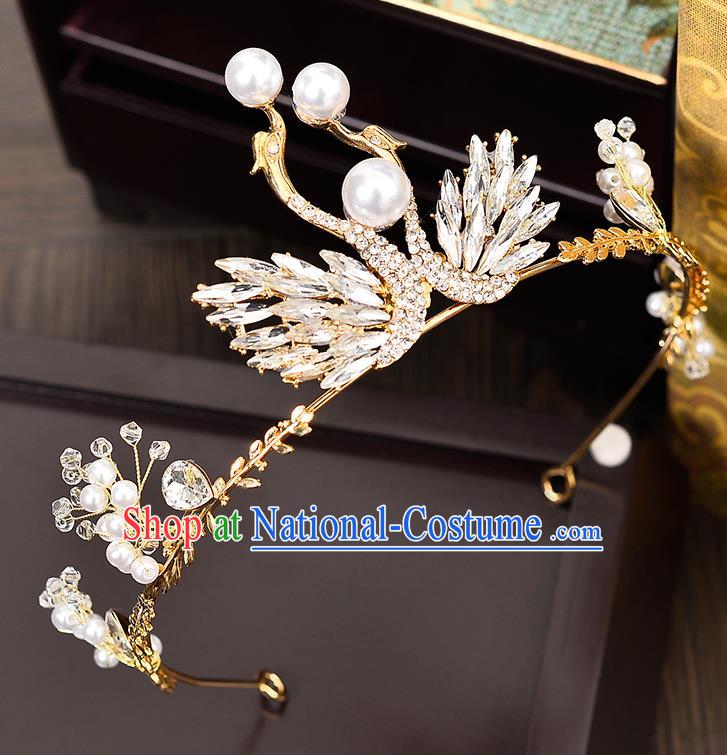 Handmade Bride Wedding Hair Accessories Princess Crystal Swan Hair Clasp Royal Crown for Women