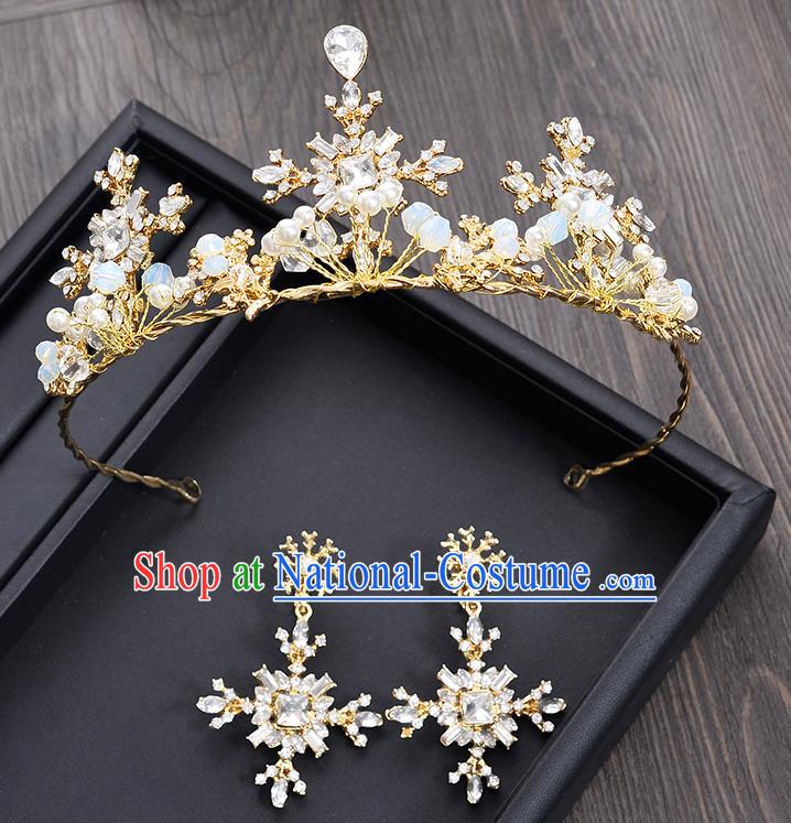 Handmade Bride Wedding Hair Accessories Princess Crystal Hair Clasp and Earrings for Women