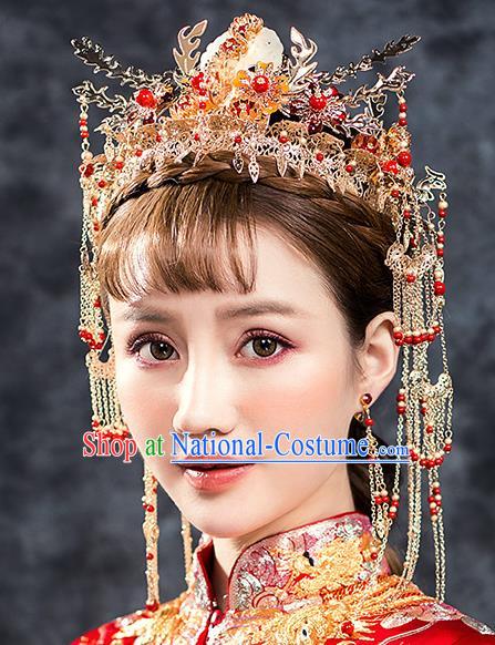 Traditional Chinese Ancient Bride Hair Accessories Xiuhe Suit Hairpins Phoenix Coronet Complete Set for Women