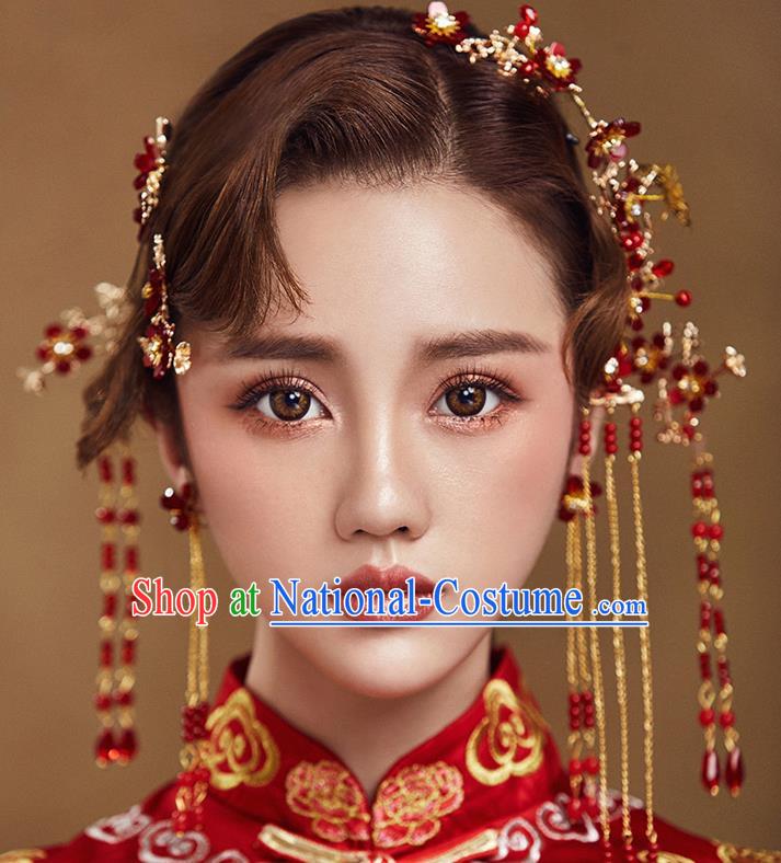 Traditional Chinese Ancient Bride Hair Accessories Xiuhe Suit Hair Stick Hairpins Complete Set for Women