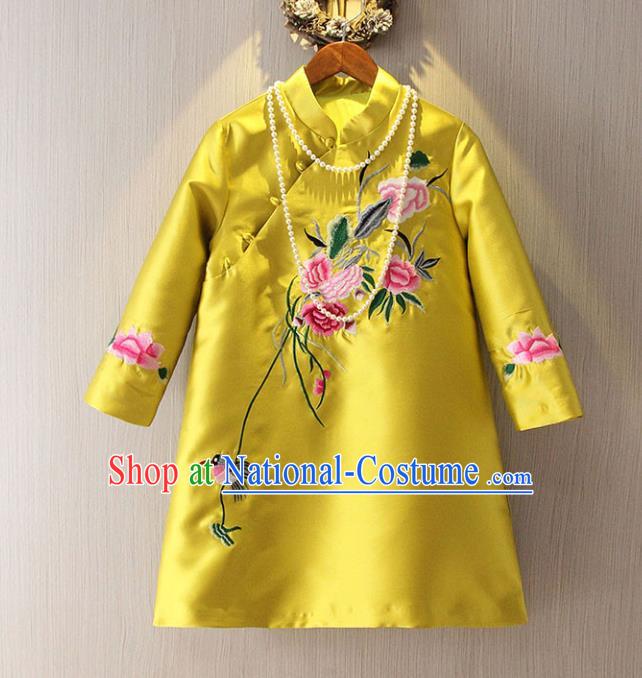 Chinese Traditional National Cheongsam Tangsuit Stand Collar Embroidered Qipao Dress for Women