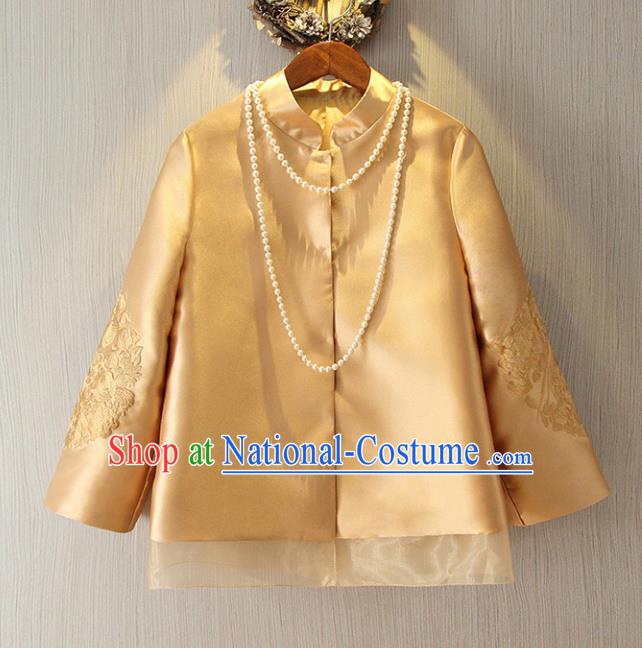 Chinese Traditional National Cheongsam Coat Tangsuit Stand Collar Embroidered Jacket for Women