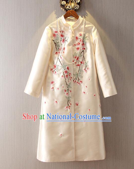 Chinese Traditional National Dust Coat Tangsuit Embroidered White Coats for Women