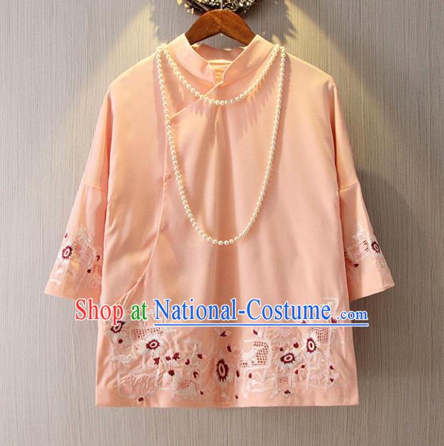 Chinese Traditional National Pink Cheongsam Blouse Tangsuit Qipao Shirts for Women