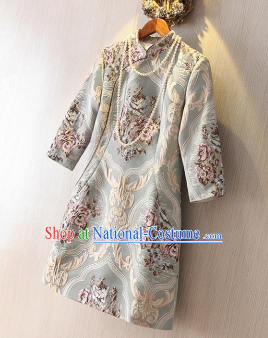 Traditional Ancient Chinese Young Women Cheongsam Dress Republic of China Tangsuit Stand Collar Blouse Dress Tang Suit Clothing