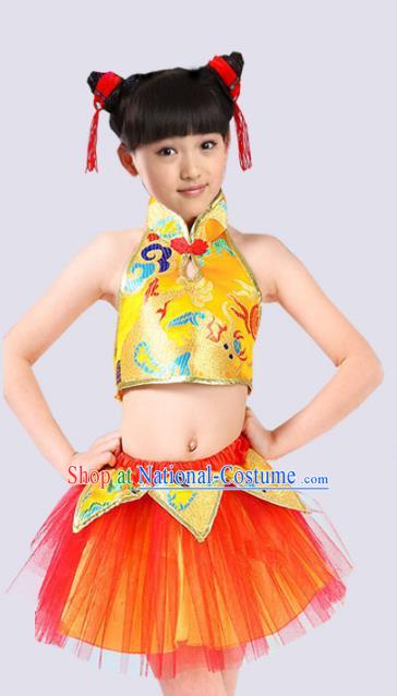 Chinese Classical Folk Dance Costume, Children Yangko Dance Clothing for Kids