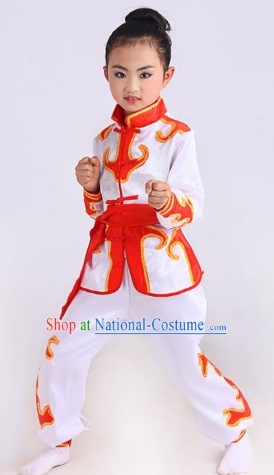 Traditional Chinese Martial Arts Costume, Folk Dance Waist Drum Dance White Uniform Yangko Clothing for Kids