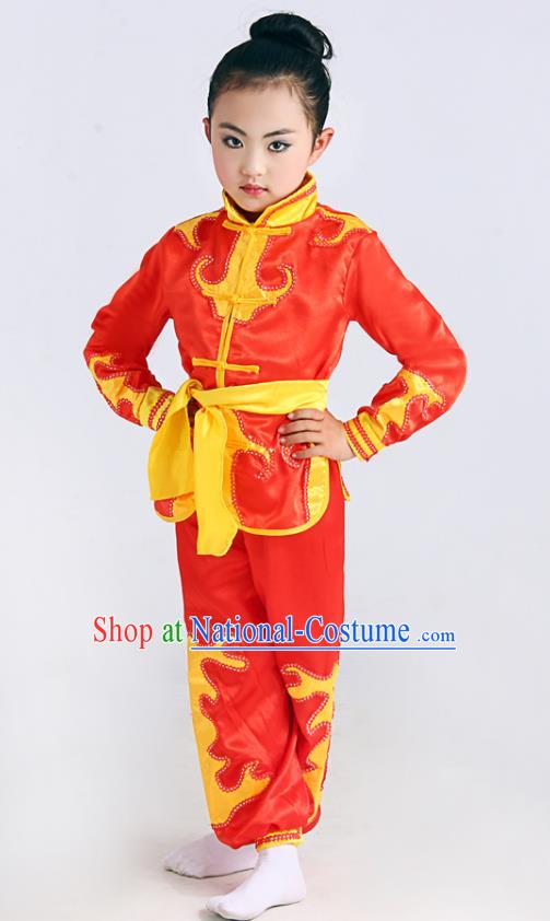 Traditional Chinese Martial Arts Costume, Folk Dance Waist Drum Dance Red Uniform Yangko Clothing for Kids