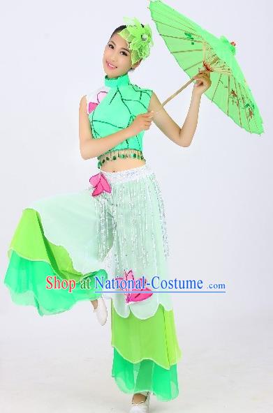 Chinese Traditional Fan Dance Costume Classical Umbrella Dance Green Uniform Yangko Clothing for Women