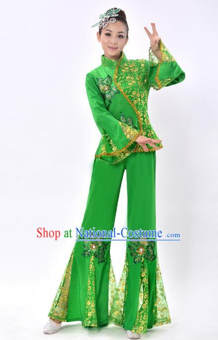 Chinese Traditional Fan Dance Costume Classical Dance Green Uniform Yangko Clothing for Women