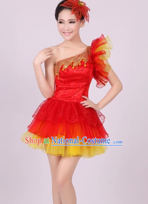 Chinese Classic Stage Performance Chorus Singing Group Costume Modern Dance Red Dress for Women