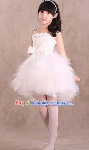 Top Grade Children Stage Performance Compere Costume, Professional Chorus Singing Group White Bubble Dress for Kids