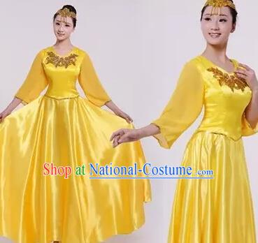 Top Grade Stage Performance Compere Costume, Professional Chorus Singing Group Yellow Dress for Women