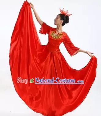 Top Grade Stage Performance Compere Costume, Professional Chorus Singing Group Red Dress for Women