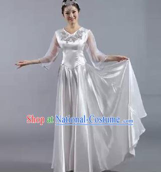 Top Grade Stage Performance Compere Costume, Professional Chorus Singing Group White Dress for Women