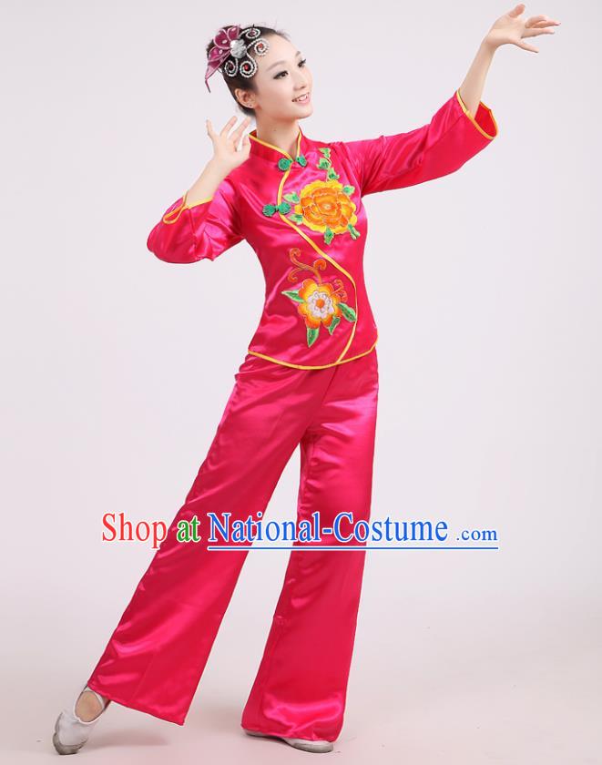 Chinese Traditional Classical Fan Dance Costume Folk Dance Pink Uniform Yangko Clothing for Women