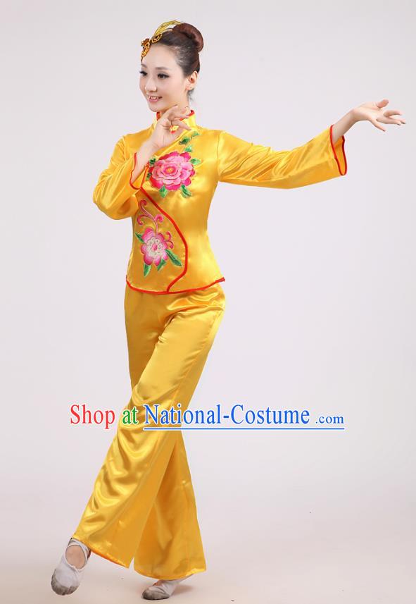 Chinese Traditional Classical Fan Dance Costume Folk Dance Yellow Uniform Yangko Clothing for Women