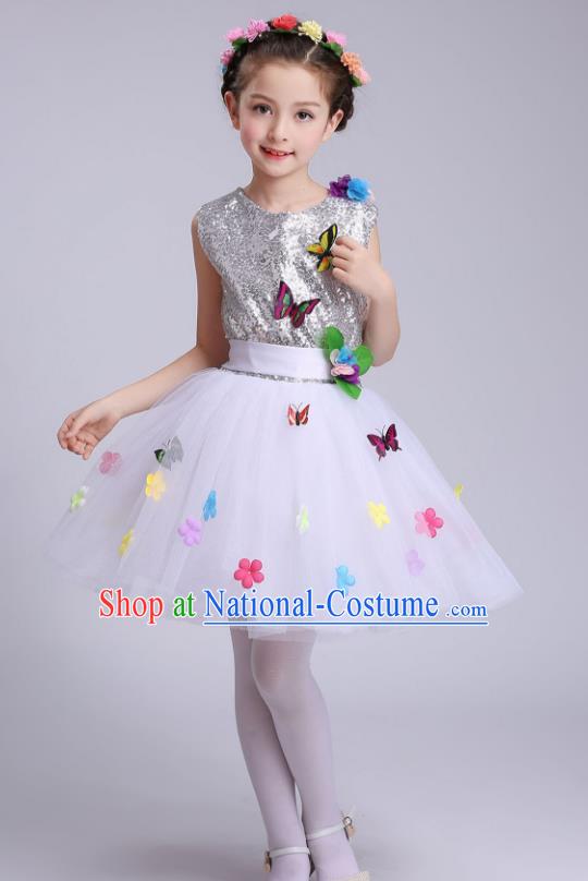 Top Grade Children Modern Dance Costume, Professional Chorus Sing Group White Dress for Kids