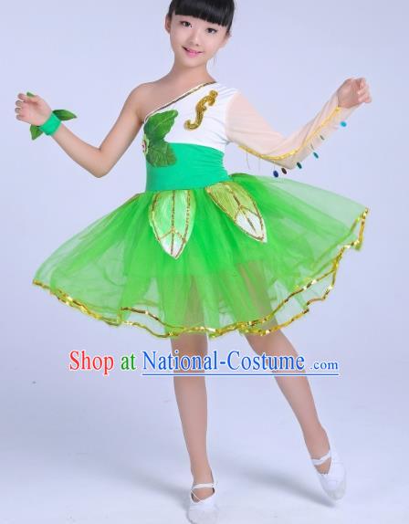 Top Grade Children Modern Dance Costume, Professional Chorus Sing Group Green Dress for Kids