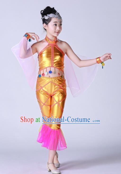 Top Grade Children Modern Dance Costume, Professional Cosplay Mermaid Golden Clothing for Kids